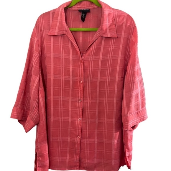 Maggie Barnes Top 18 Pink Patchwork Preppy Mature Classic Feminine Ombre Plaid - Picture 1 of 11